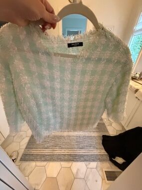 Balmain Paris Mint Green Bouclé Crop Top